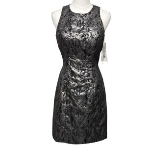 Sherri Hill Dress Womens 4 Silver Metallic Brocade Cutout Back Cocktail 7048